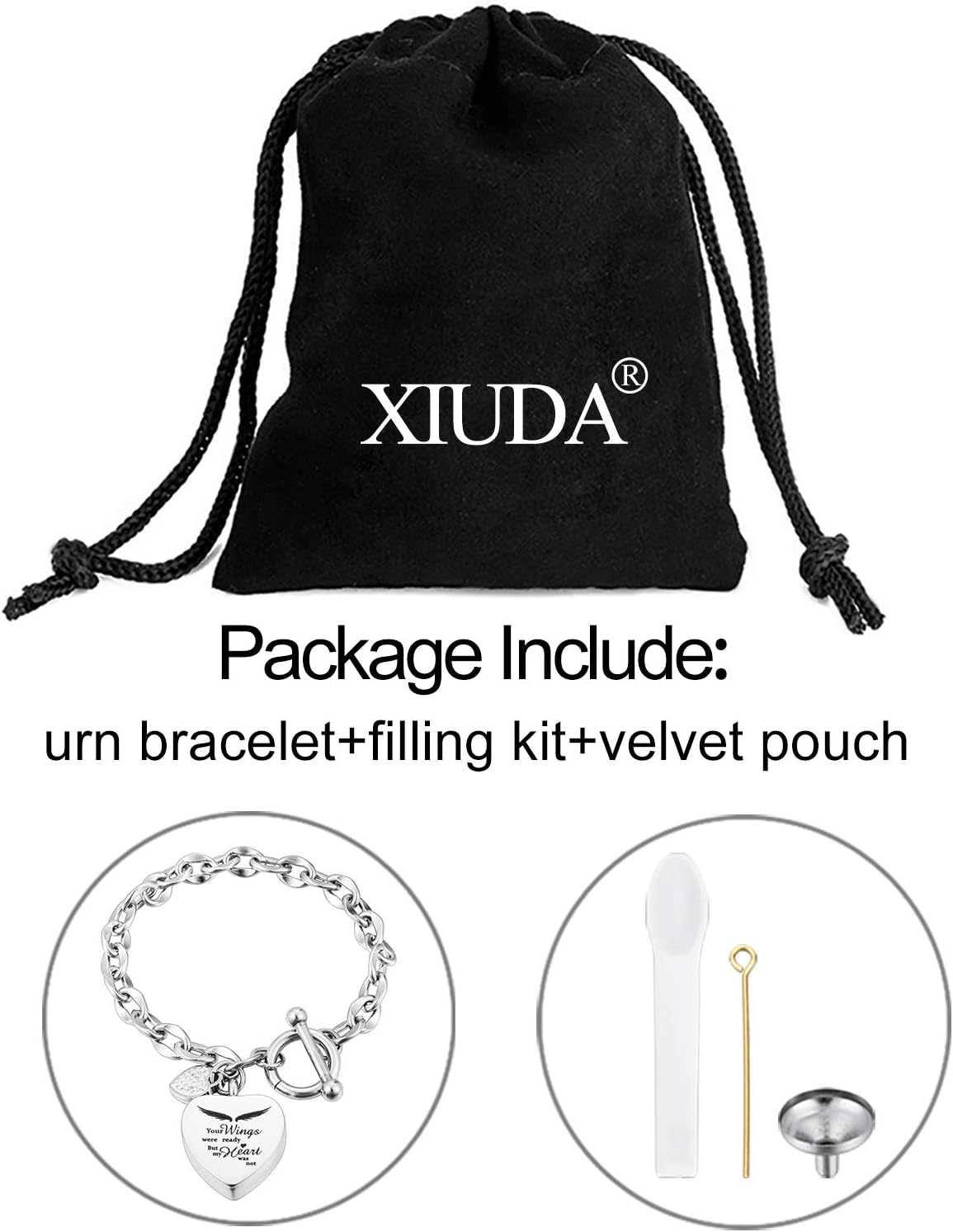XIUDA Urn Bracelet for Ashes Cremation Bracelet Ashes Bracelet Heart Locket Holder Bangle Link Chain Women Men