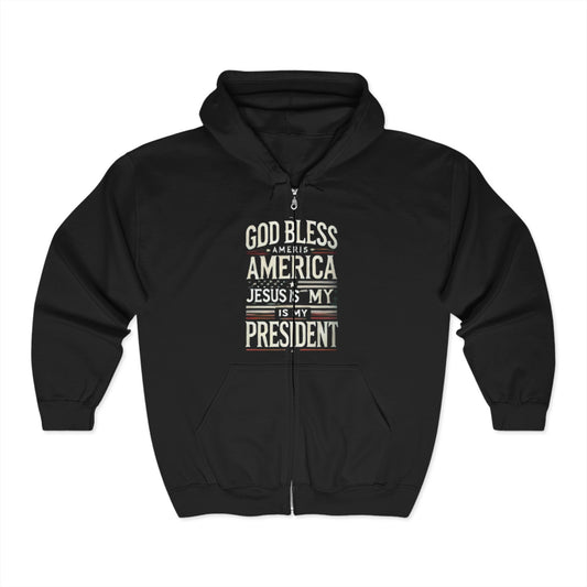 God Bless America Unisex Zip Hoodie - Faith & Patriotism