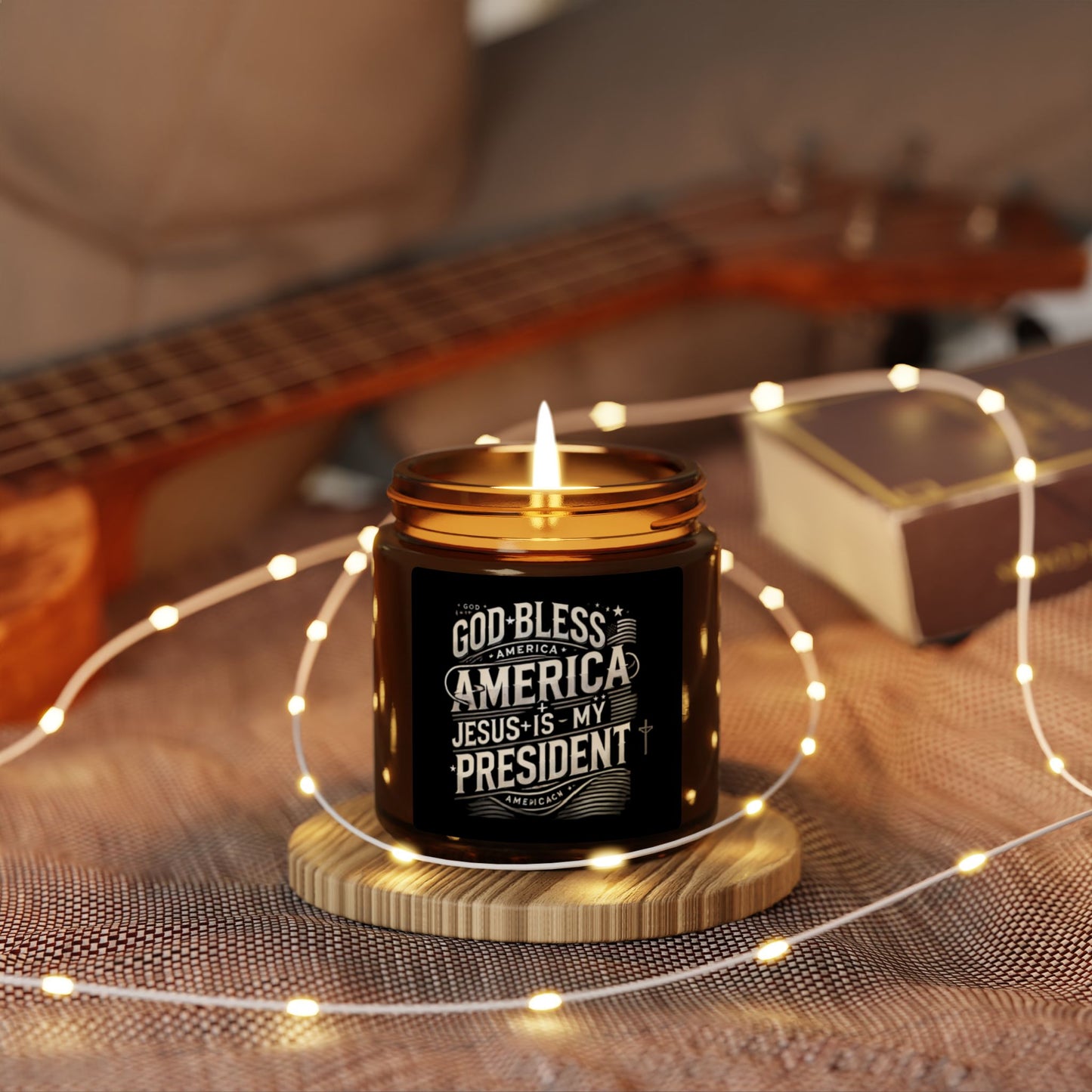 Inspirational Scented Soy Candle – "God Bless America, Jesus is My President" – Multi-Size Amber Jar