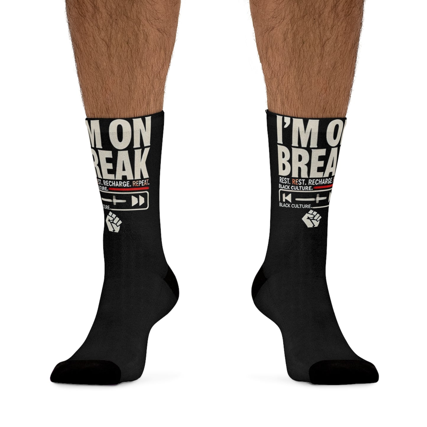 Funny Recycled Poly Socks - "I'm On Break" Sock Design for Relaxation and Fun