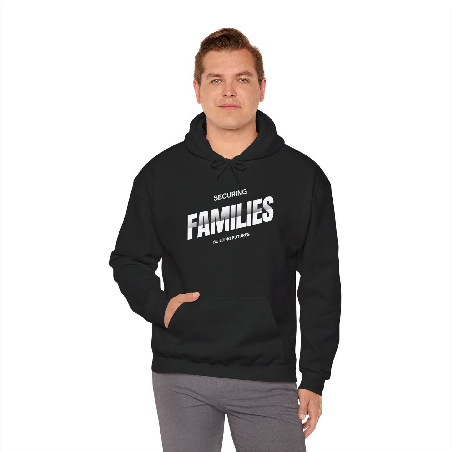 Securing Families Hoodie — Bold 'FAMILIES' Graphic Hooded Sweatshirt