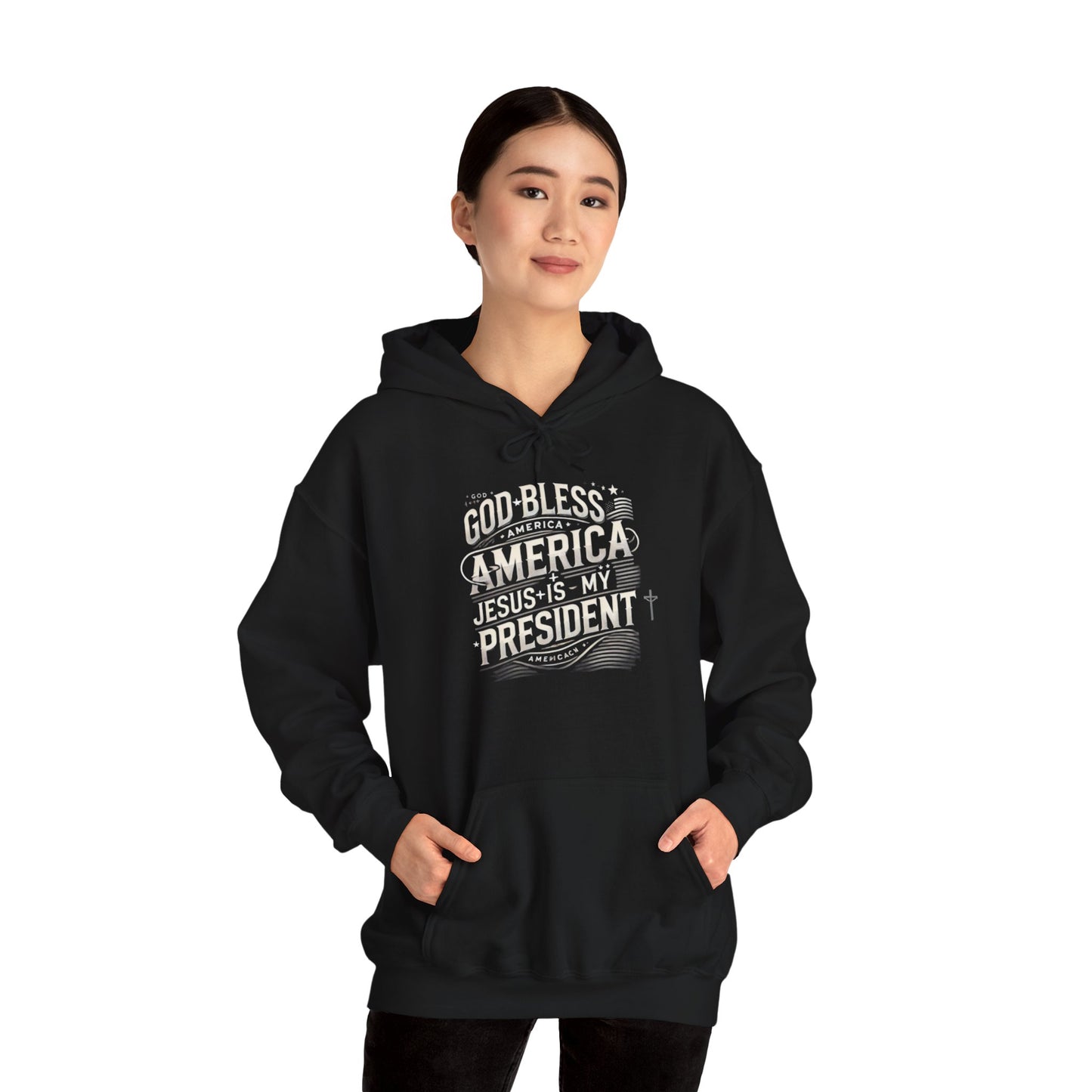 God Bless America Hoodie - Unisex Heavy Blend Sweatshirt with Christian Message