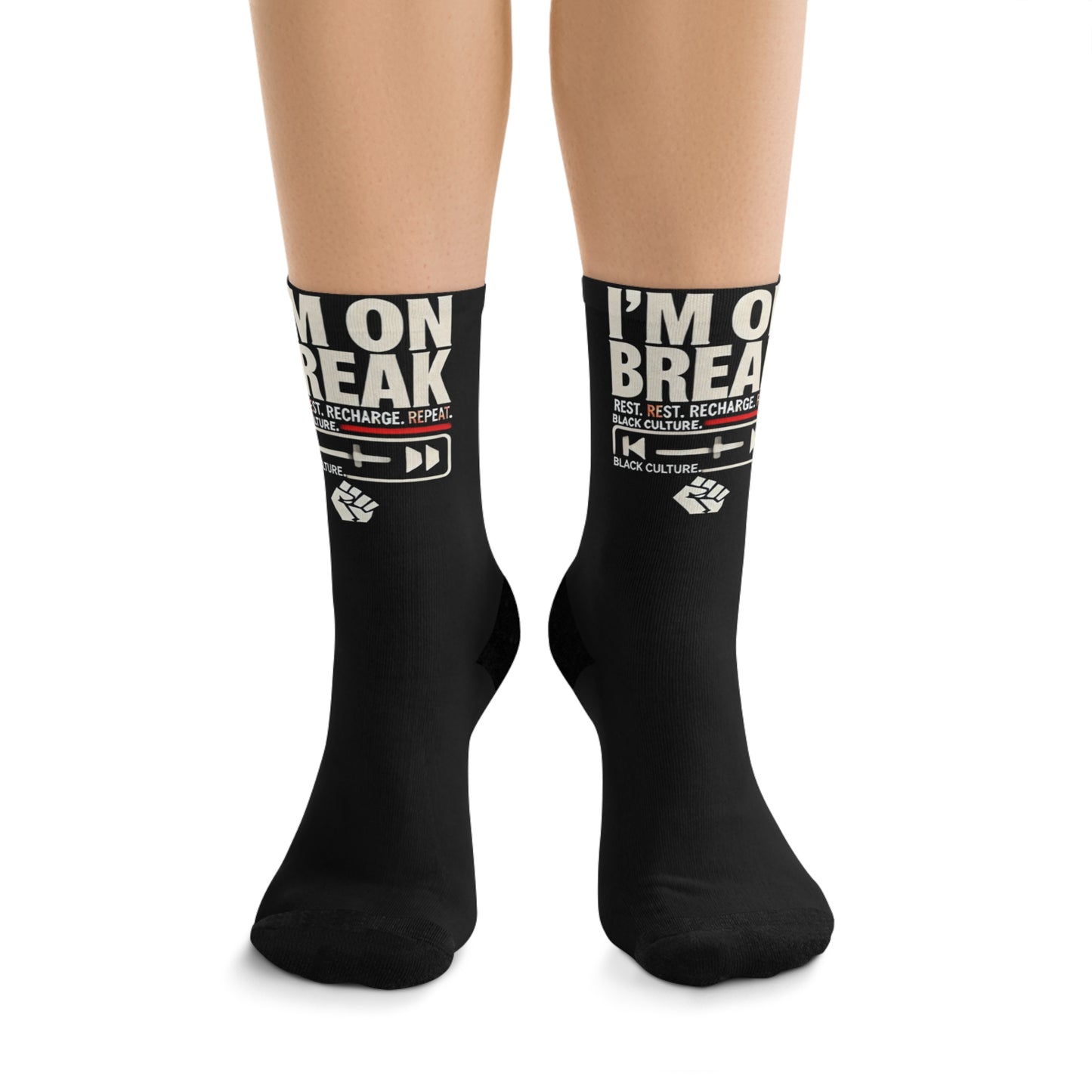 Funny Recycled Poly Socks - "I'm On Break" Sock Design for Relaxation and Fun