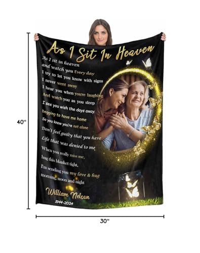 Custom Memorial Blanket with Photos for Loss of Loved One, Loving Memory Personalized Sympathy Blanket for Loss of Dad Mom Husband Wife Friend in Memory of Loved One Gifts, Made in USA