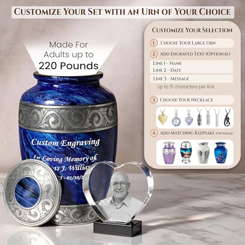 More Than an Urn – A Family Tribute Set of Custom 3D Crystal Photo Urn & Your Choice of Personalized Adult Cremation Urn For Human Ashes | Personalize The Set That Reflects Who They Truly Were -Medium
