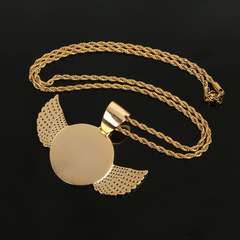 YIMERAIRE Personalized Picture Pendant Necklace Blank Picture Pendant Charm Iced Out Round Angel Wings Pendant with Rope Chain for Women and Men