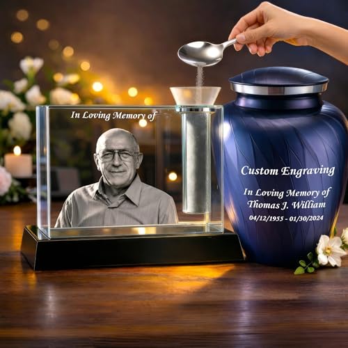 More Than an Urn – A Family Tribute Set of Custom 3D Crystal Photo Urn & Your Choice of Personalized Adult Cremation Urn For Human Ashes | Personalize The Set That Reflects Who They Truly Were -Medium