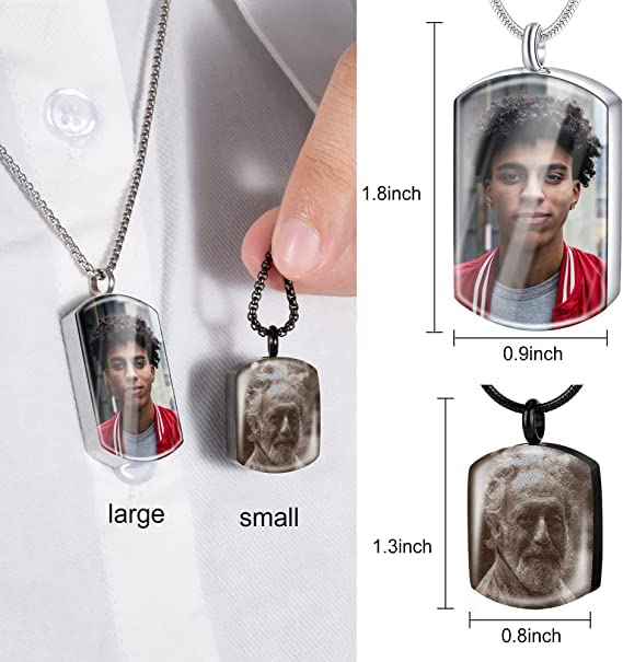 Fanery Sue Personalized Ashes Necklace for Women Men Custom Engraving Photo & Text Cremation Jewelry Urn Necklace for Ashes Memorial Keepsake for Loss Loved One