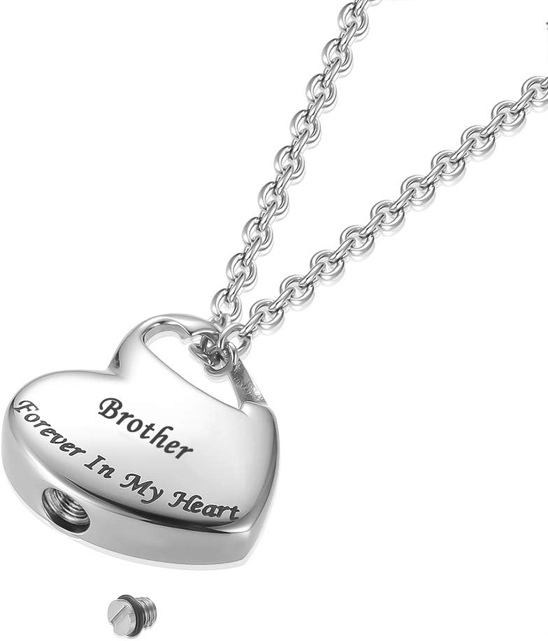 Cremation Urn Necklace for Ashes Urn Jewelry,Forever in My Heart Carved Stainless Steel Keepsake Waterproof Memorial Pendant for mom & dad with Filling Kit…