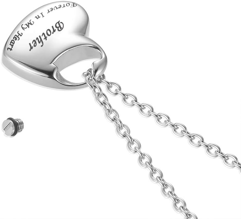 Cremation Urn Necklace for Ashes Urn Jewelry,Forever in My Heart Carved Stainless Steel Keepsake Waterproof Memorial Pendant for mom & dad with Filling Kit…