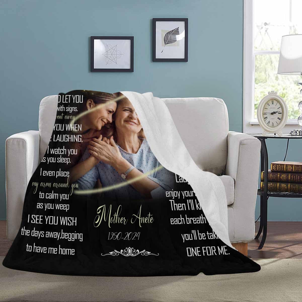 Custom Memorial Blanket with Photos for Loss of Loved One, Loving Memory Personalized Sympathy Blanket for Loss of Dad Mom Husband Wife Friend in Memory of Loved One Gifts, Made in USA