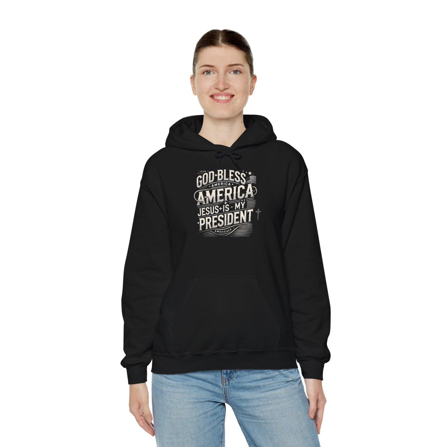 God Bless America Hoodie - Unisex Heavy Blend Sweatshirt with Christian Message
