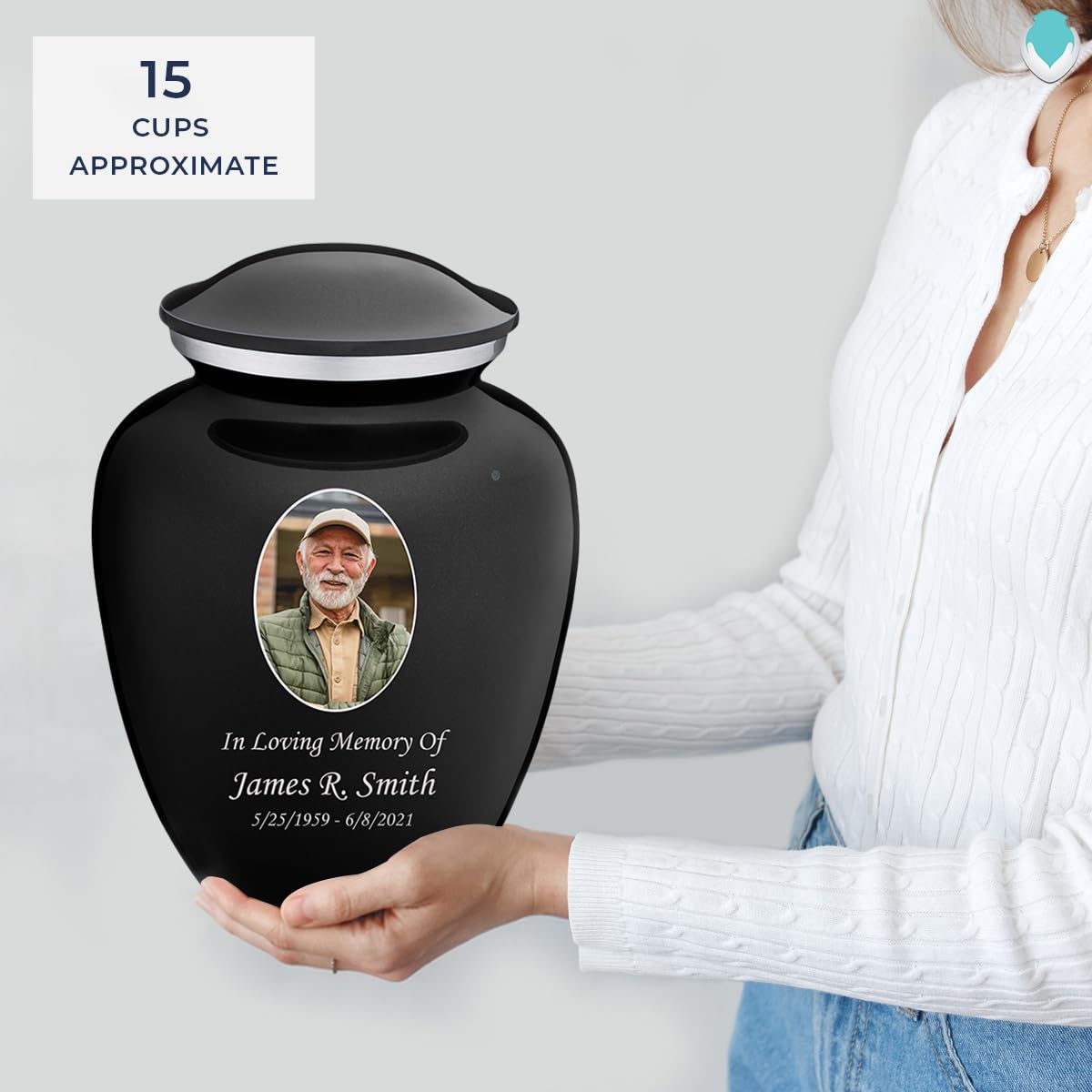 Geturns Embrace Adult Personalized Picture Cremation Urns for Human Ashes I Large Photo Black Funeral Urn for Men and Women I 200 lbs