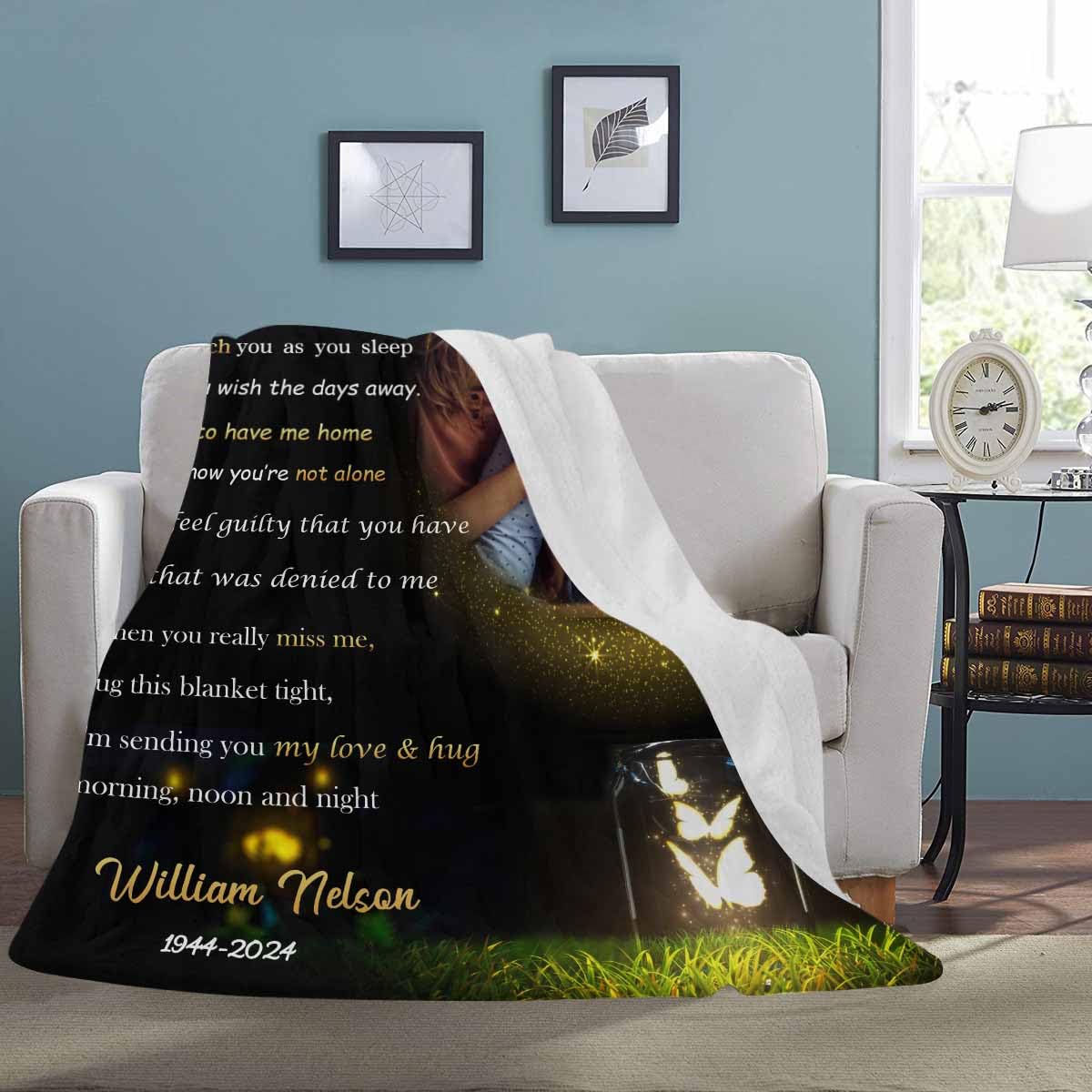 Custom Memorial Blanket with Photos for Loss of Loved One, Loving Memory Personalized Sympathy Blanket for Loss of Dad Mom Husband Wife Friend in Memory of Loved One Gifts, Made in USA