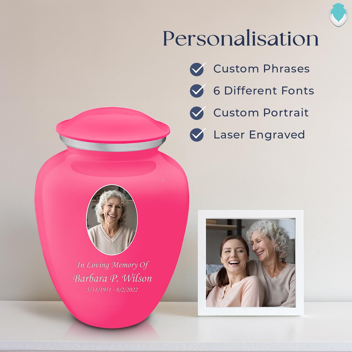 Geturns Embrace Adult Personalized Picture Cremation Urns for Human Ashes I Large Photo Black Funeral Urn for Men and Women I 200 lbs