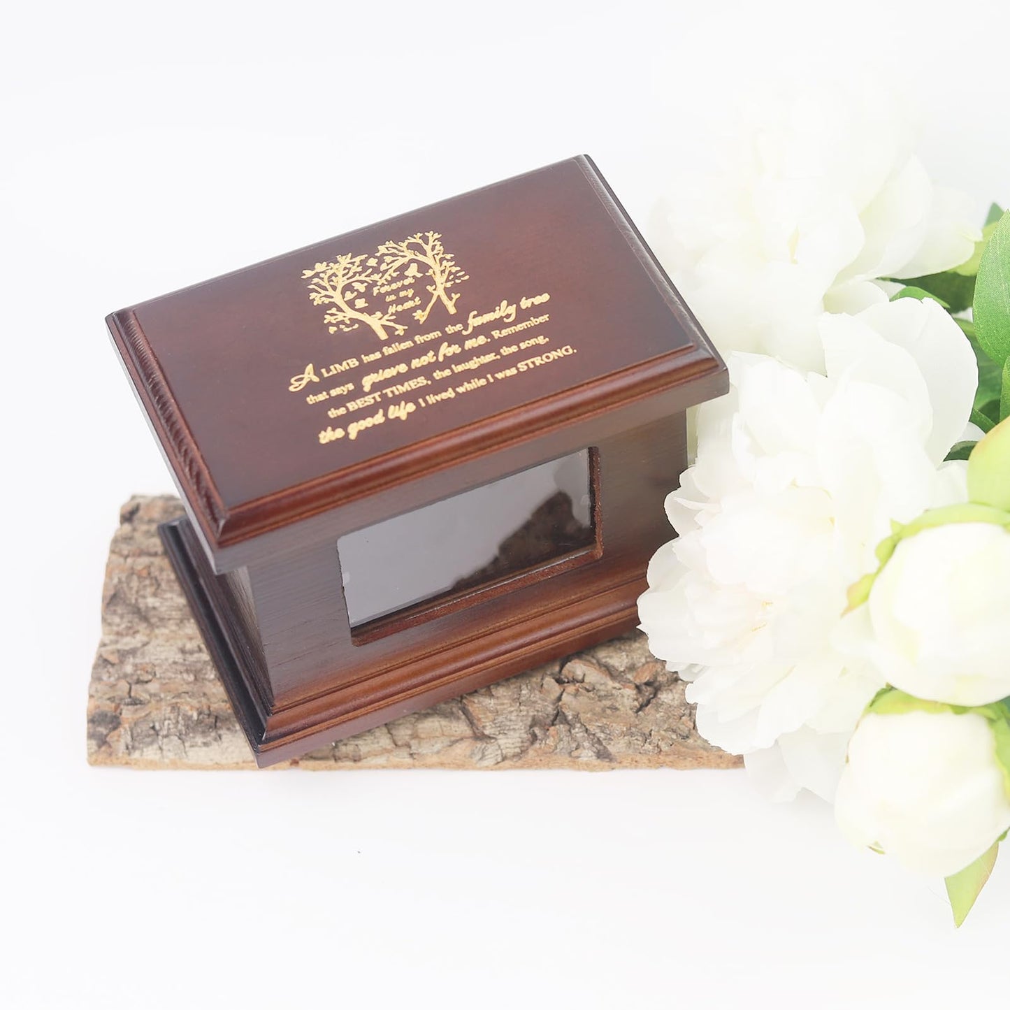 5.5 Inch Small Wooden Memorial Urn with Photo Frame, Keepsake Urn Box for Human/Pet Ashes - Wing