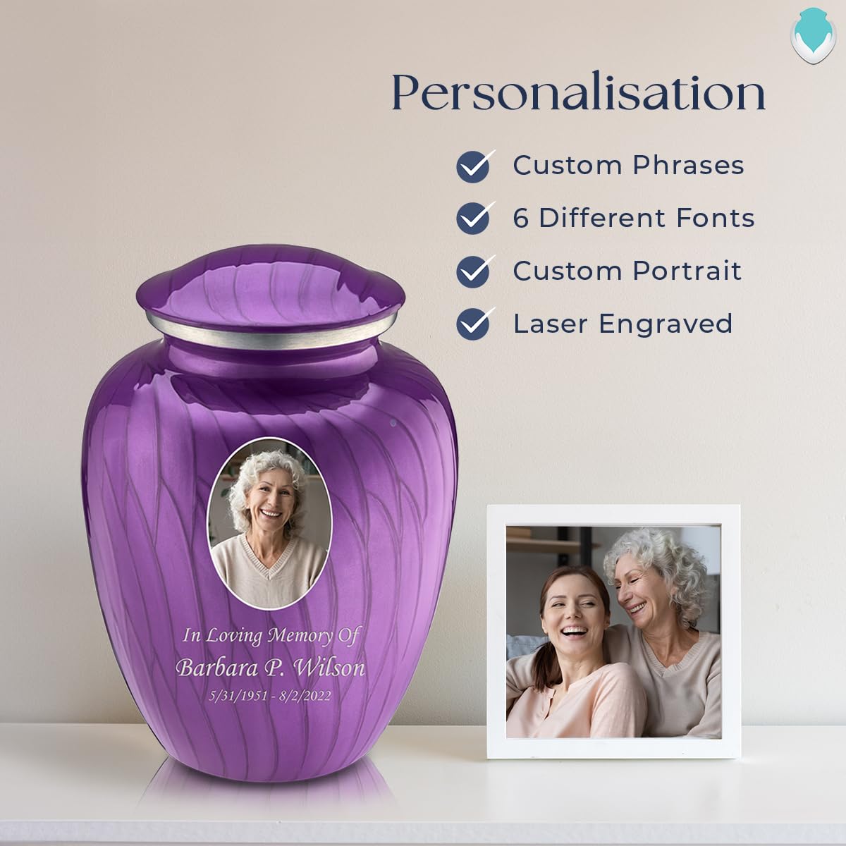 Geturns Embrace Adult Personalized Picture Cremation Urns for Human Ashes I Large Photo Black Funeral Urn for Men and Women I 200 lbs