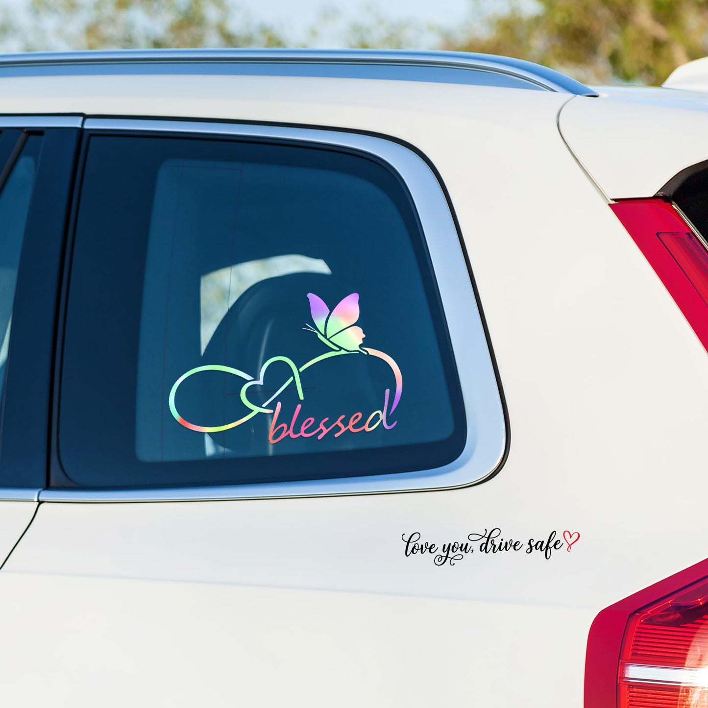 3PCS Car Stickers, Cute Car Accessories,Infinity Heart Love You Drive Safe Rearview Mirror Decals,Waterproof Vinyl Exterior Decoration for New Driver Gift,Women & Family (Pink)