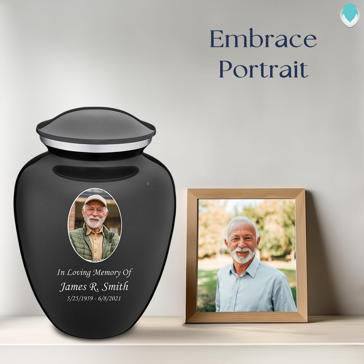 Geturns Embrace Adult Personalized Picture Cremation Urns for Human Ashes I Large Photo Black Funeral Urn for Men and Women I 200 lbs