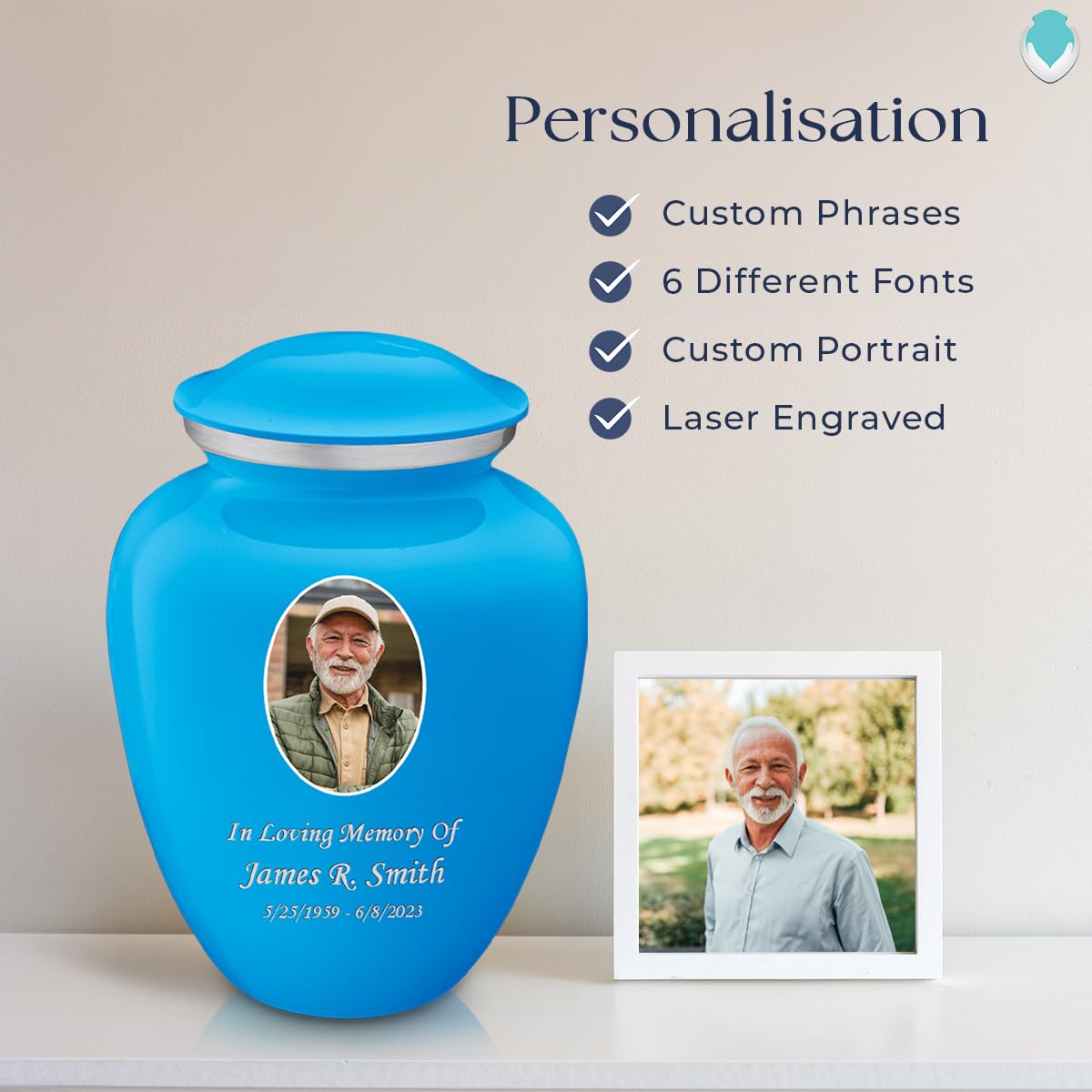 Geturns Embrace Adult Personalized Picture Cremation Urns for Human Ashes I Large Photo Black Funeral Urn for Men and Women I 200 lbs