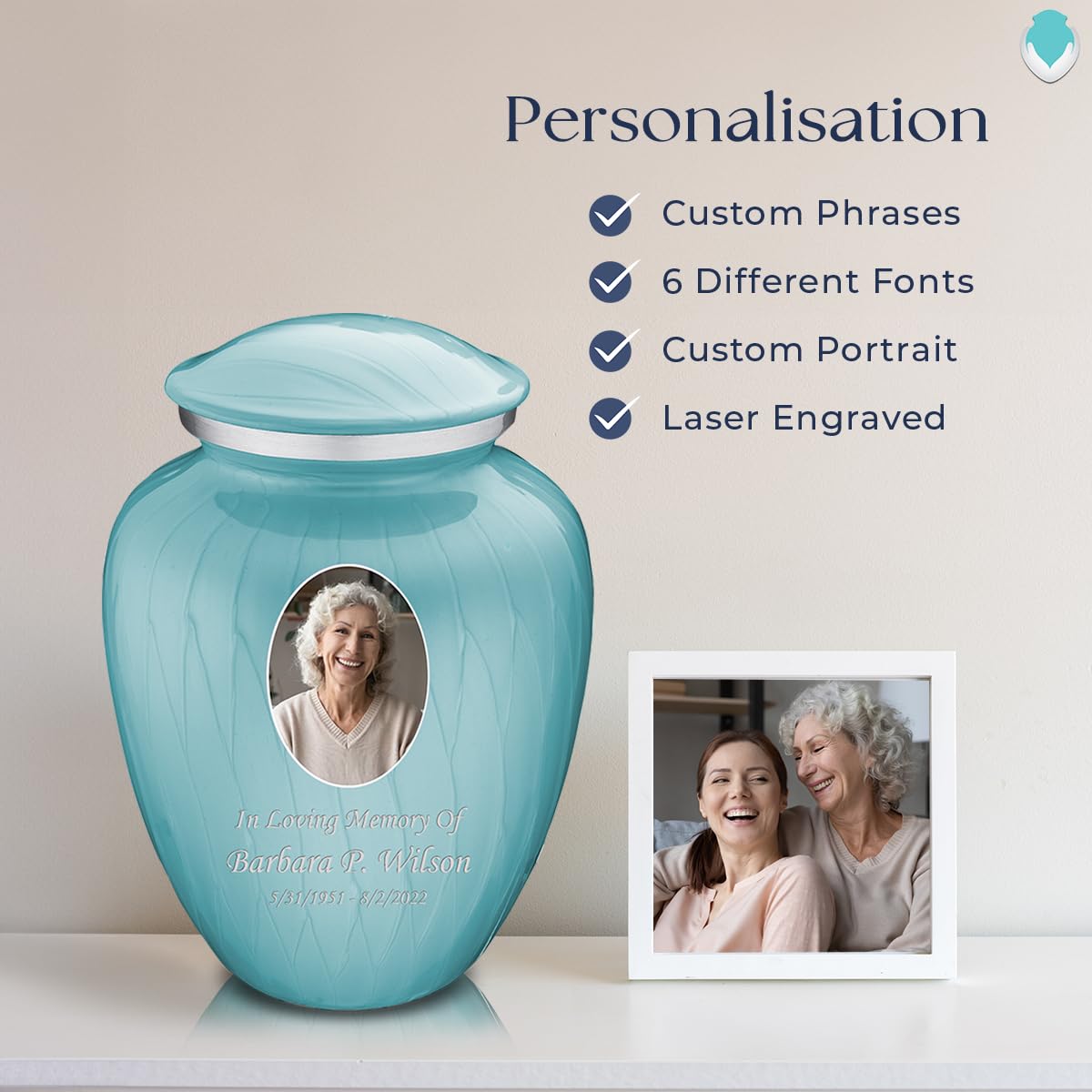 Geturns Embrace Adult Personalized Picture Cremation Urns for Human Ashes I Large Photo Black Funeral Urn for Men and Women I 200 lbs