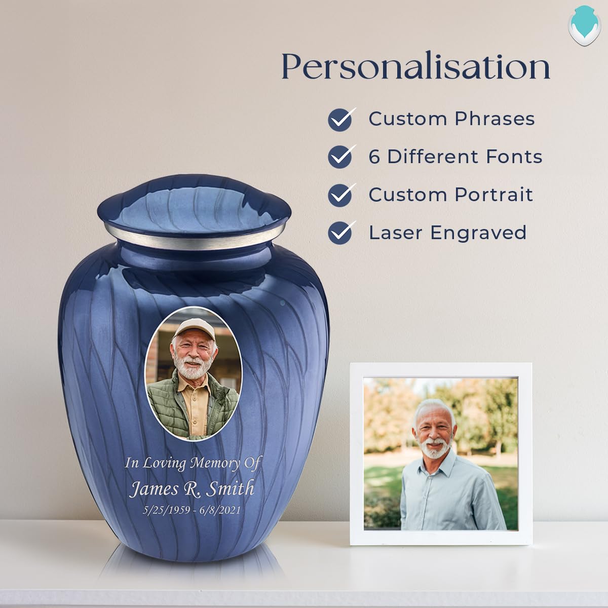 Geturns Embrace Adult Personalized Picture Cremation Urns for Human Ashes I Large Photo Black Funeral Urn for Men and Women I 200 lbs