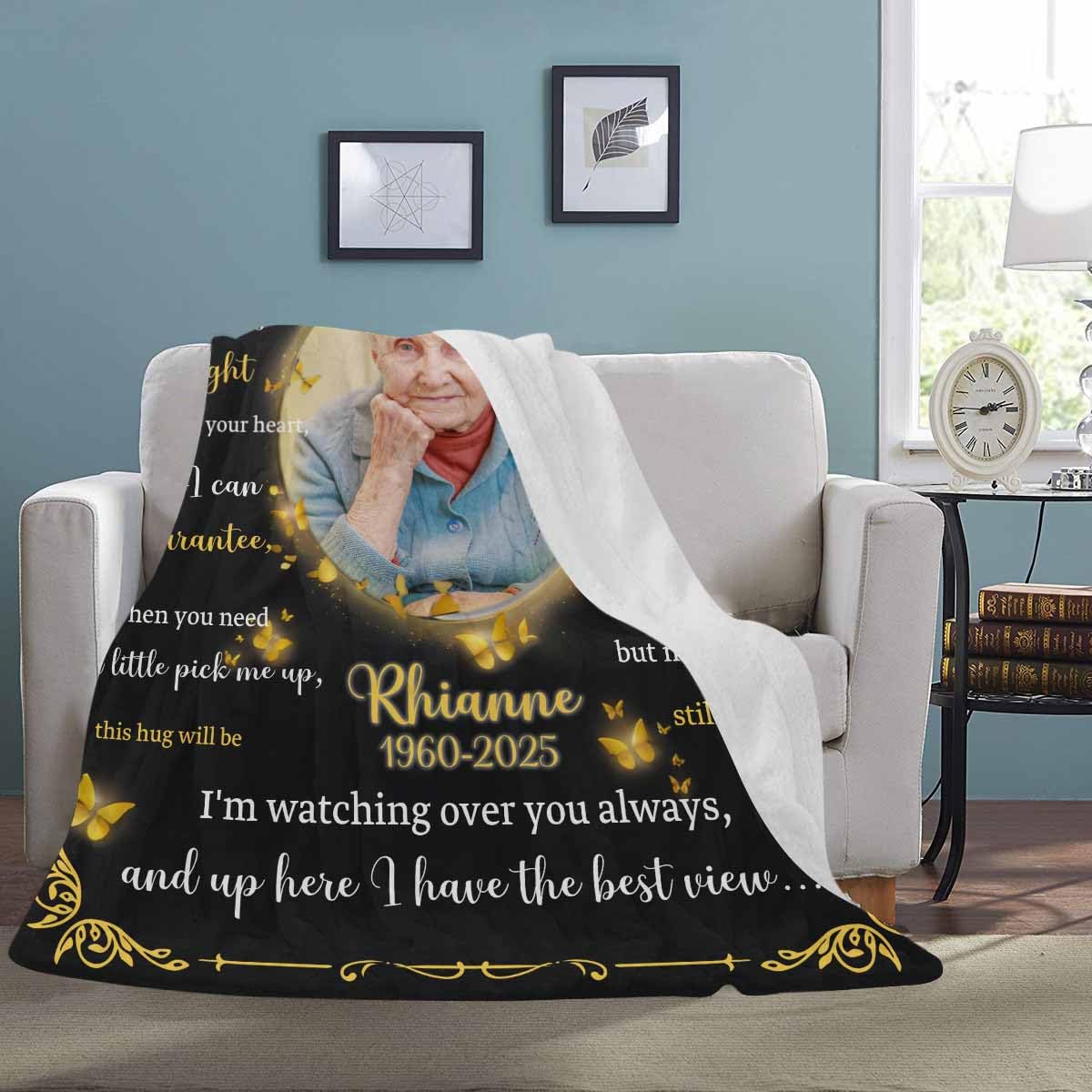 Custom Memorial Blanket with Photos for Loss of Loved One, Loving Memory Personalized Sympathy Blanket for Loss of Dad Mom Husband Wife Friend in Memory of Loved One Gifts, Made in USA