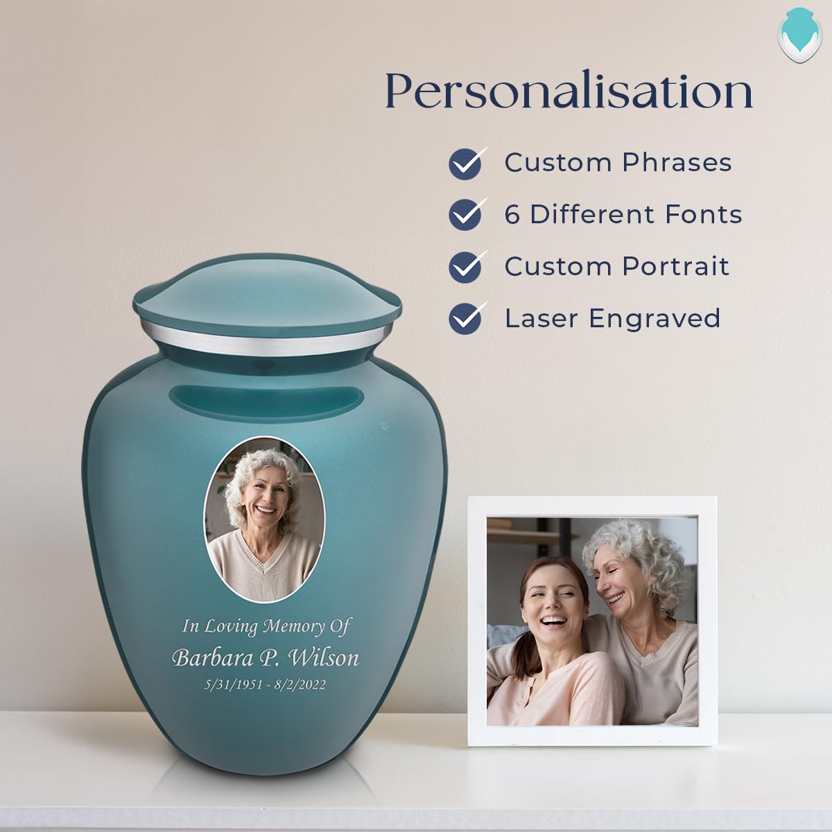 Geturns Embrace Adult Personalized Picture Cremation Urns for Human Ashes I Large Photo Black Funeral Urn for Men and Women I 200 lbs