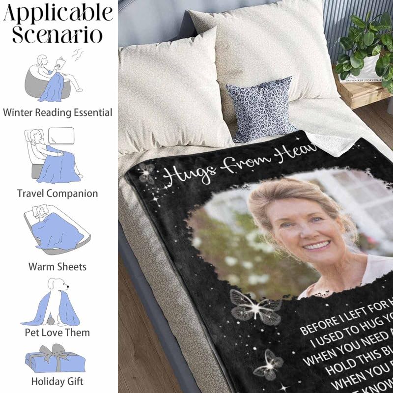 Custom Memorial Blanket with Photos for Loss of Loved One, Loving Memory Personalized Sympathy Blanket for Loss of Dad Mom Husband Wife Friend in Memory of Loved One Gifts, Made in USA
