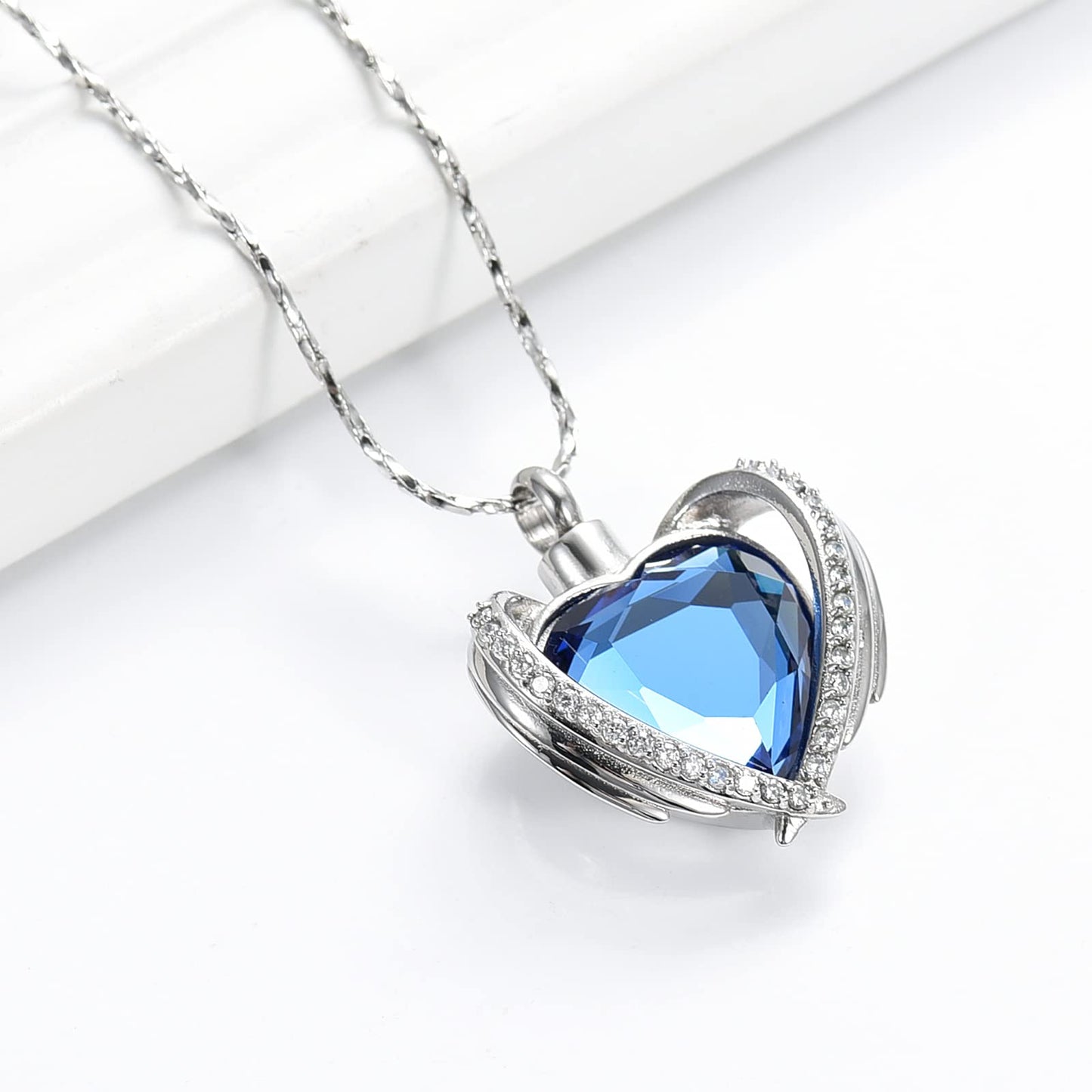 Imrsanl Cremation Jewelry for Ashes Pendant - Crystal Heart Urn Necklace with Mini Keepsake Urn Memorial Ash Jewelry