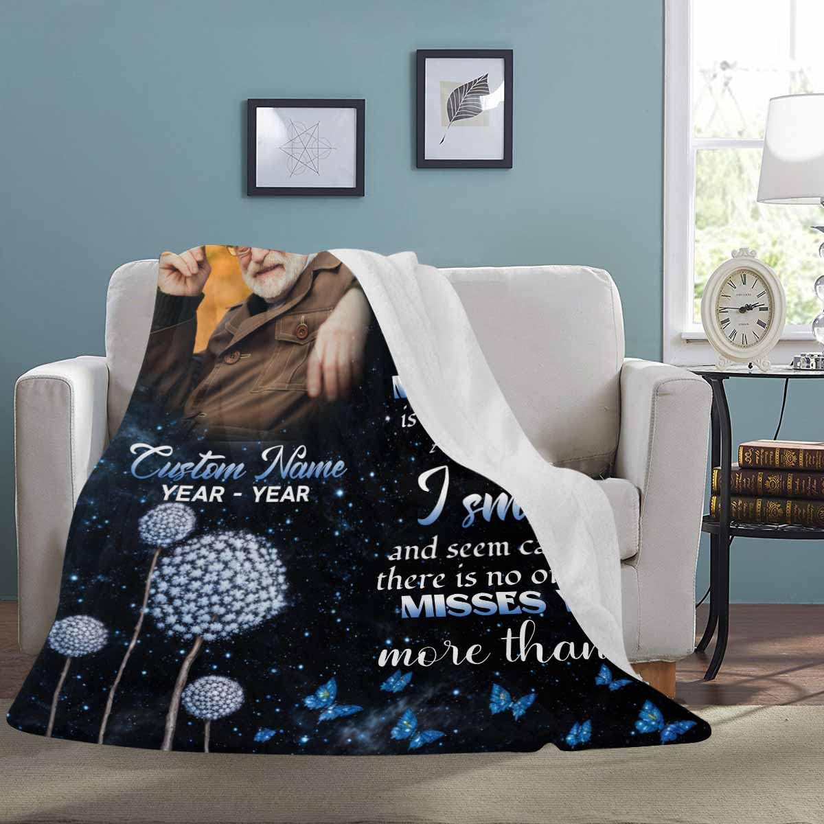 Custom Memorial Blanket with Photos for Loss of Loved One, Loving Memory Personalized Sympathy Blanket for Loss of Dad Mom Husband Wife Friend in Memory of Loved One Gifts, Made in USA