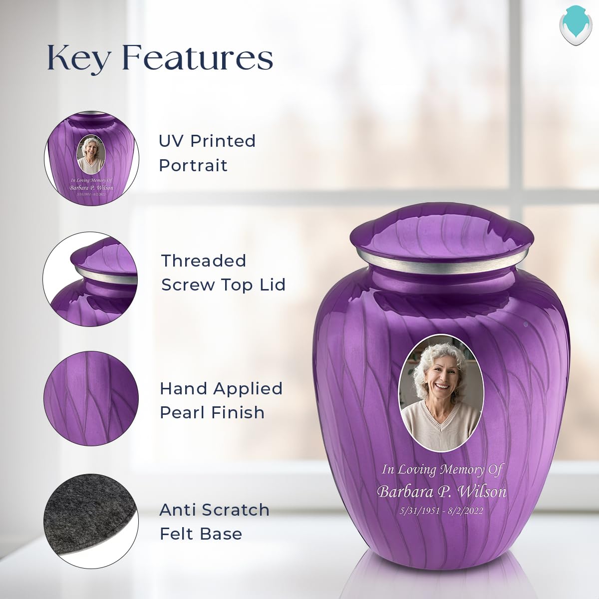 Geturns Embrace Adult Personalized Picture Cremation Urns for Human Ashes I Large Photo Black Funeral Urn for Men and Women I 200 lbs