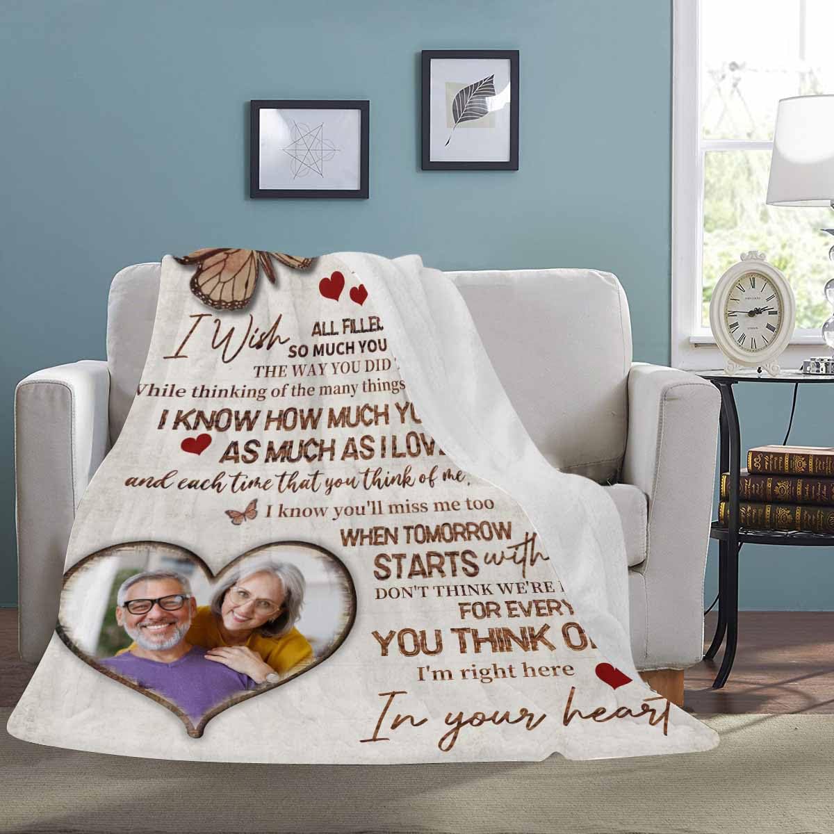 Custom Memorial Blanket with Photos for Loss of Loved One, Loving Memory Personalized Sympathy Blanket for Loss of Dad Mom Husband Wife Friend in Memory of Loved One Gifts, Made in USA