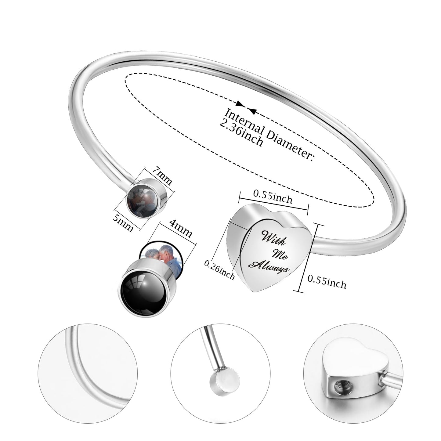 XIUDA Urn Bracelet for Human Ashes Butterfly Heart Ash Bracelet for Women Stainless Steel Openable Cuff Bangle Cremation Bracelet - Always in My Heart