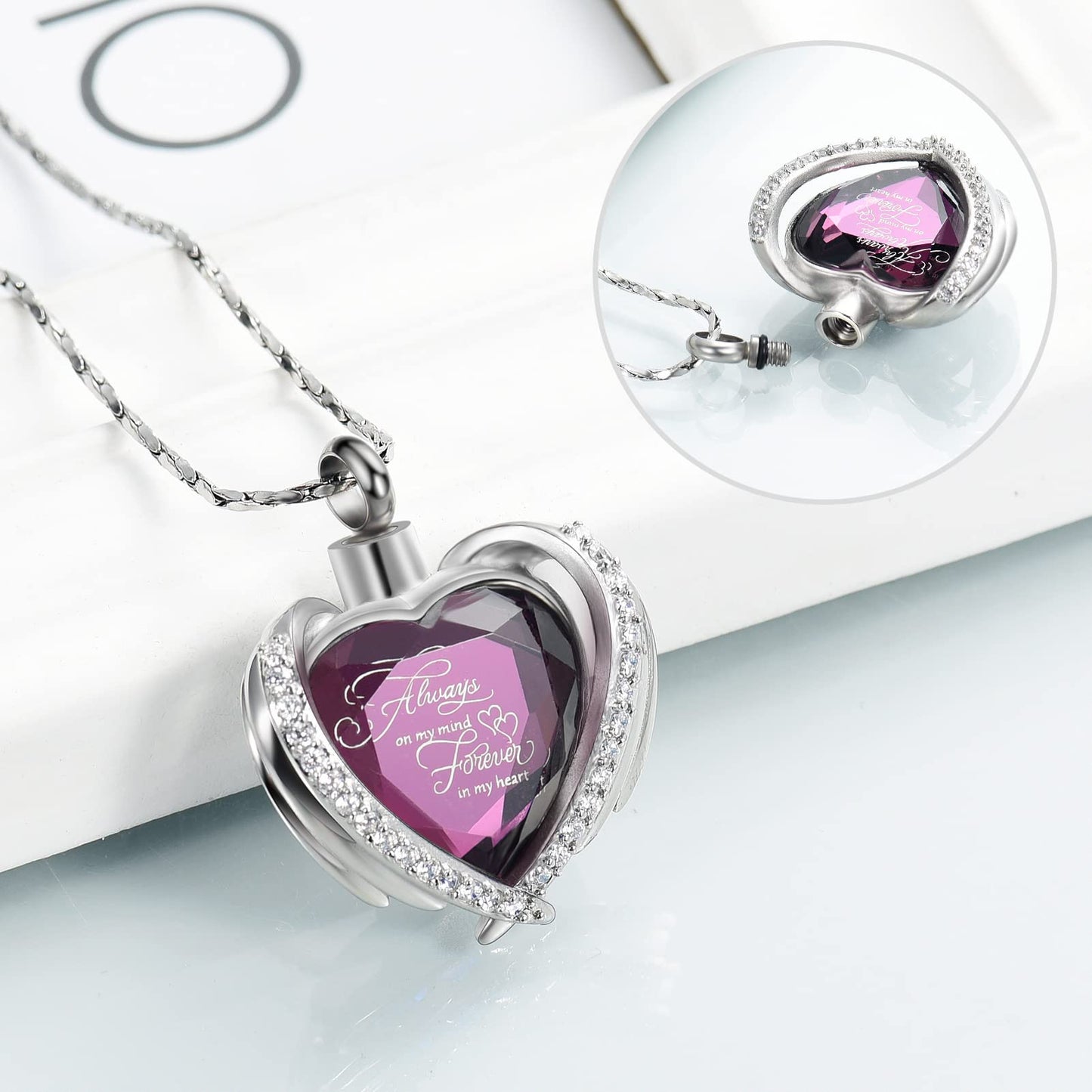 Imrsanl Cremation Jewelry for Ashes Pendant - Crystal Heart Urn Necklace with Mini Keepsake Urn Memorial Ash Jewelry