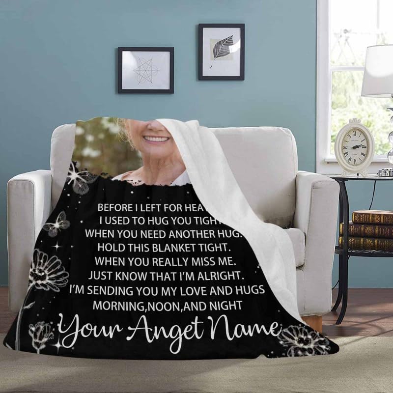Custom Memorial Blanket with Photos for Loss of Loved One, Loving Memory Personalized Sympathy Blanket for Loss of Dad Mom Husband Wife Friend in Memory of Loved One Gifts, Made in USA