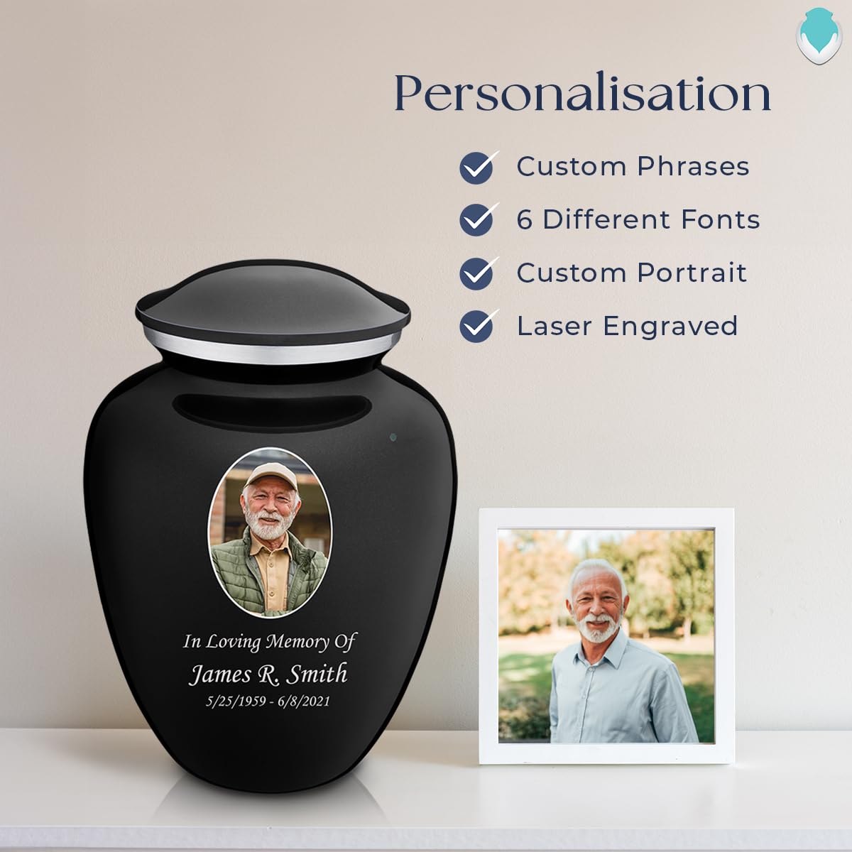 Geturns Embrace Adult Personalized Picture Cremation Urns for Human Ashes I Large Photo Black Funeral Urn for Men and Women I 200 lbs