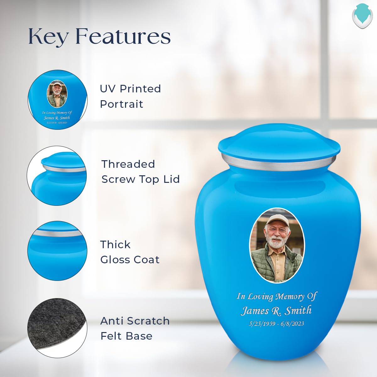Geturns Embrace Adult Personalized Picture Cremation Urns for Human Ashes I Large Photo Black Funeral Urn for Men and Women I 200 lbs