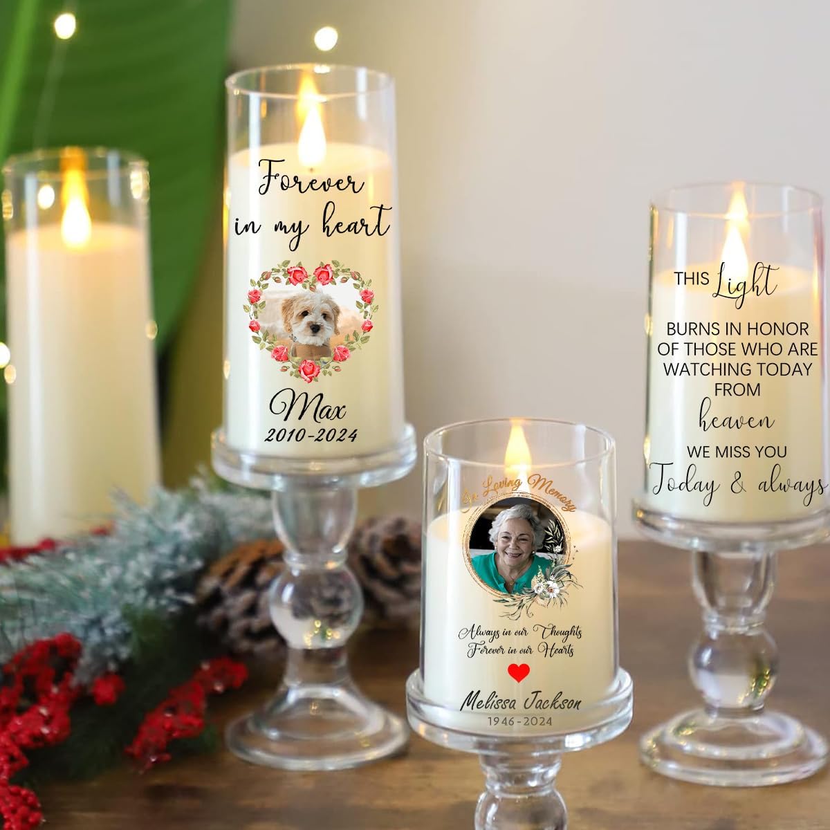 Personalised Photo Memorial Candle, Flameless RIP Candles with Custom Picture Name Date, Battery Operated LED Pillar Candles, In Memory of Loved One Sympathy Remembrance Gift Funeral LED Tea Lights