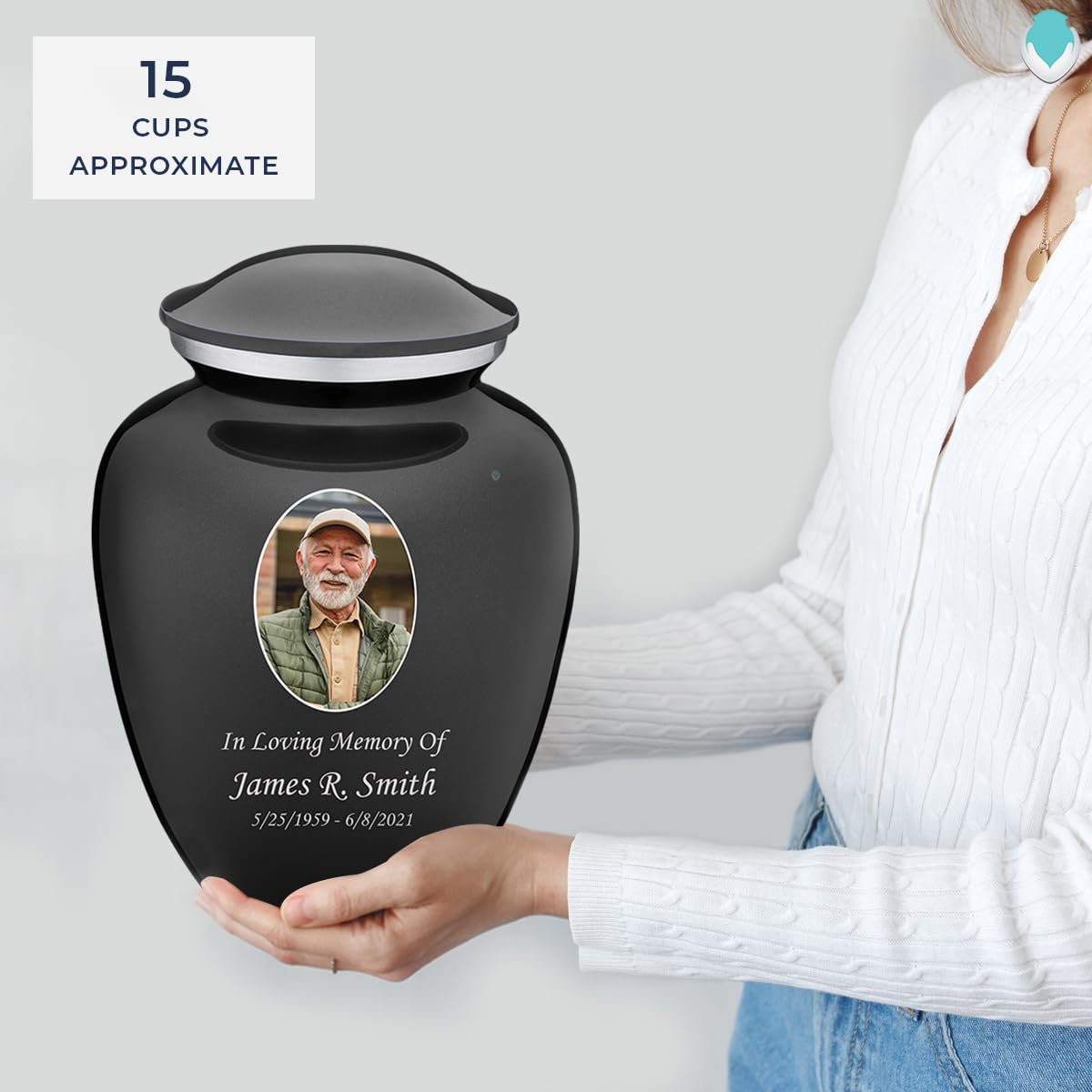 Geturns Embrace Adult Personalized Picture Cremation Urns for Human Ashes I Large Photo Black Funeral Urn for Men and Women I 200 lbs