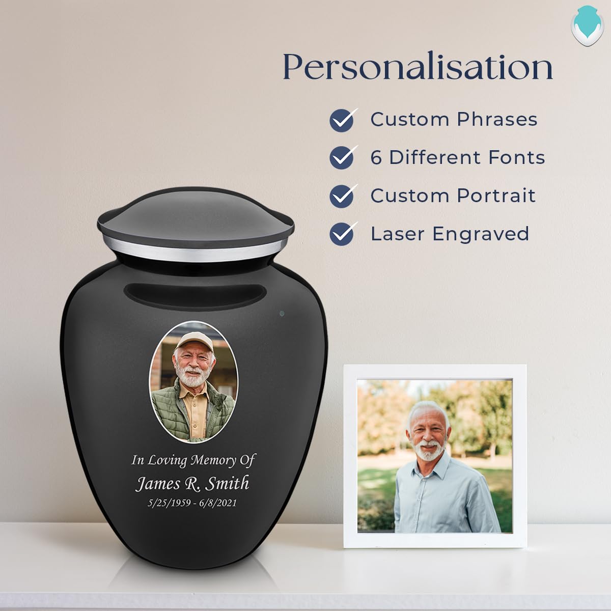 Geturns Embrace Adult Personalized Picture Cremation Urns for Human Ashes I Large Photo Black Funeral Urn for Men and Women I 200 lbs