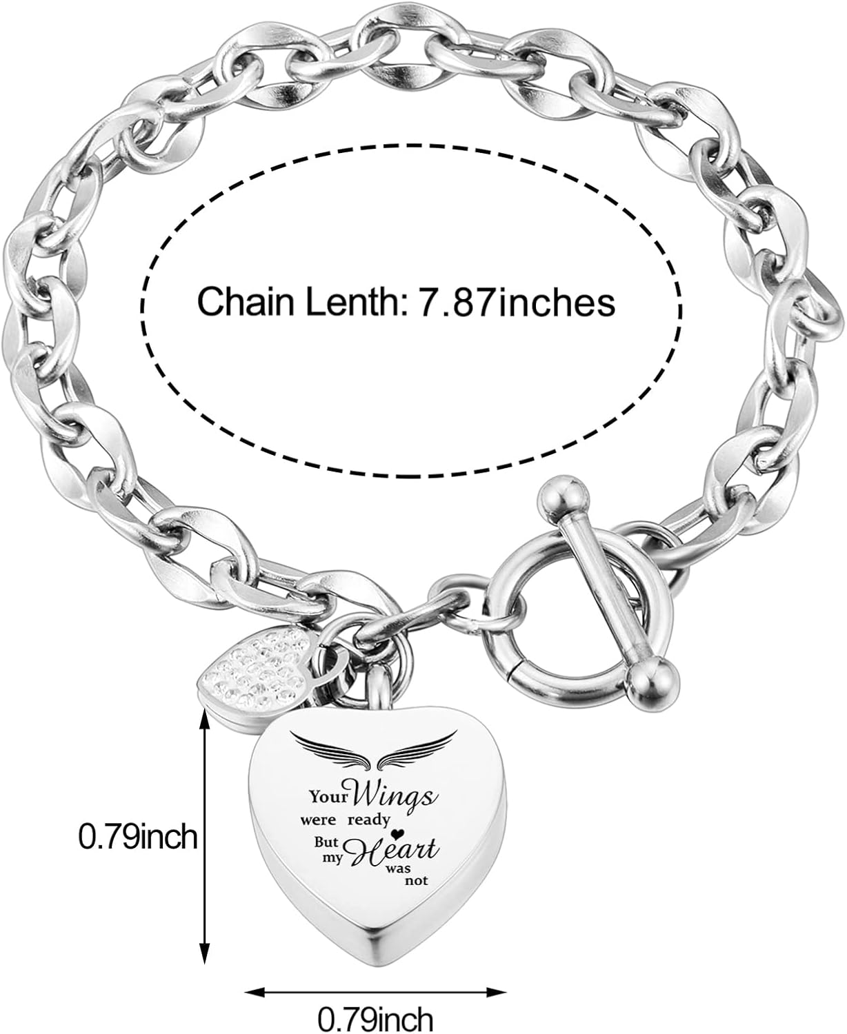 XIUDA Urn Bracelet for Ashes Cremation Bracelet Ashes Bracelet Heart Locket Holder Bangle Link Chain Women Men
