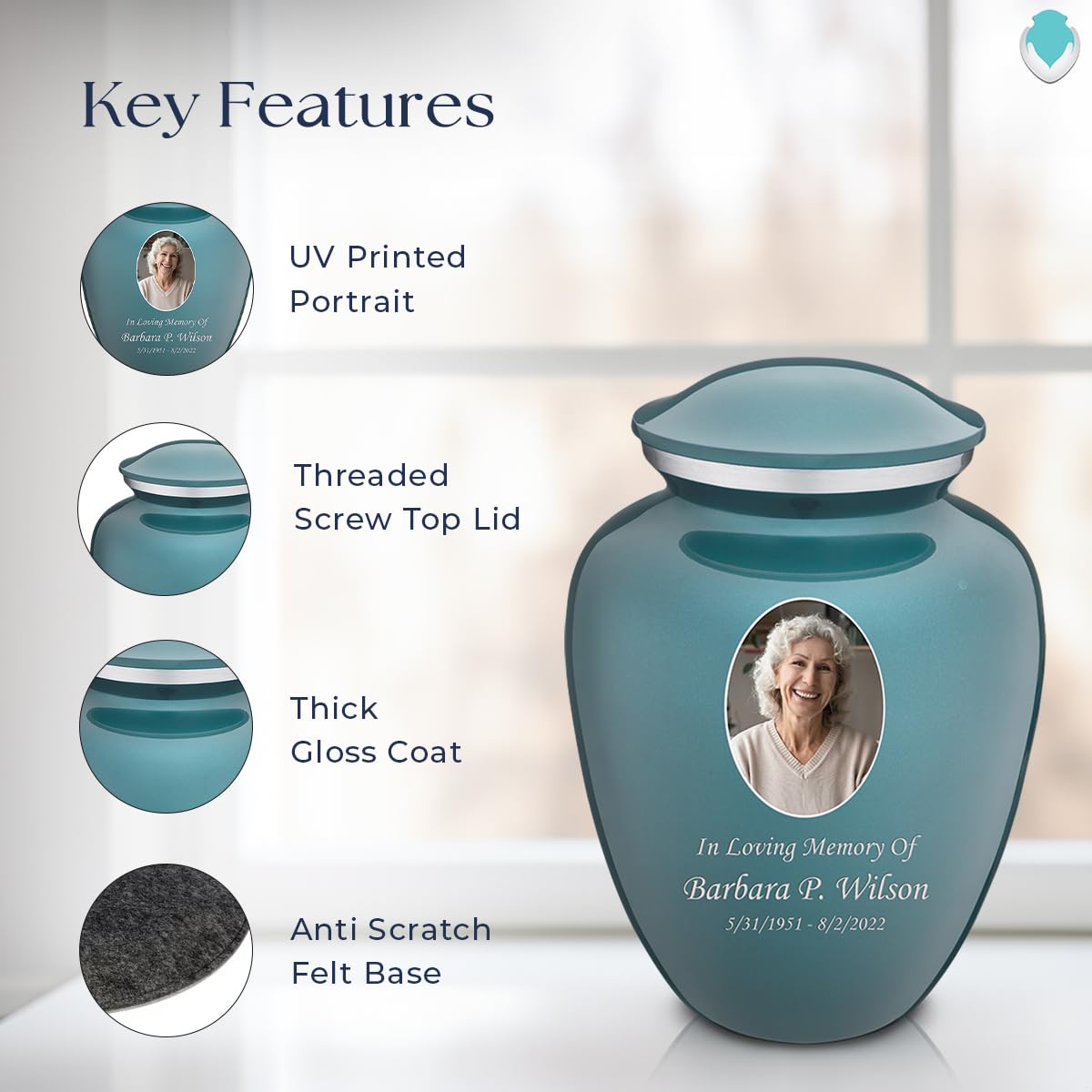 Geturns Embrace Adult Personalized Picture Cremation Urns for Human Ashes I Large Photo Black Funeral Urn for Men and Women I 200 lbs