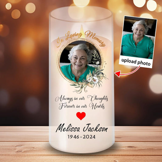 Personalised Photo Memorial Candle, Flameless RIP Candles with Custom Picture Name Date, Battery Operated LED Pillar Candles, In Memory of Loved One Sympathy Remembrance Gift Funeral LED Tea Lights