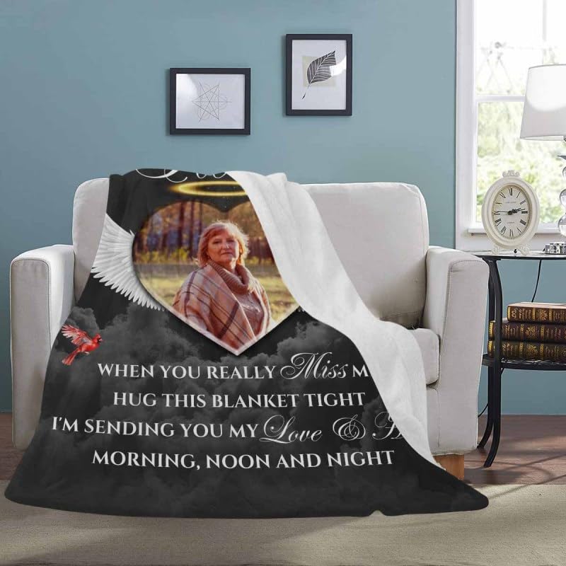 Custom Memorial Blanket with Photos for Loss of Loved One, Loving Memory Personalized Sympathy Blanket for Loss of Dad Mom Husband Wife Friend in Memory of Loved One Gifts, Made in USA