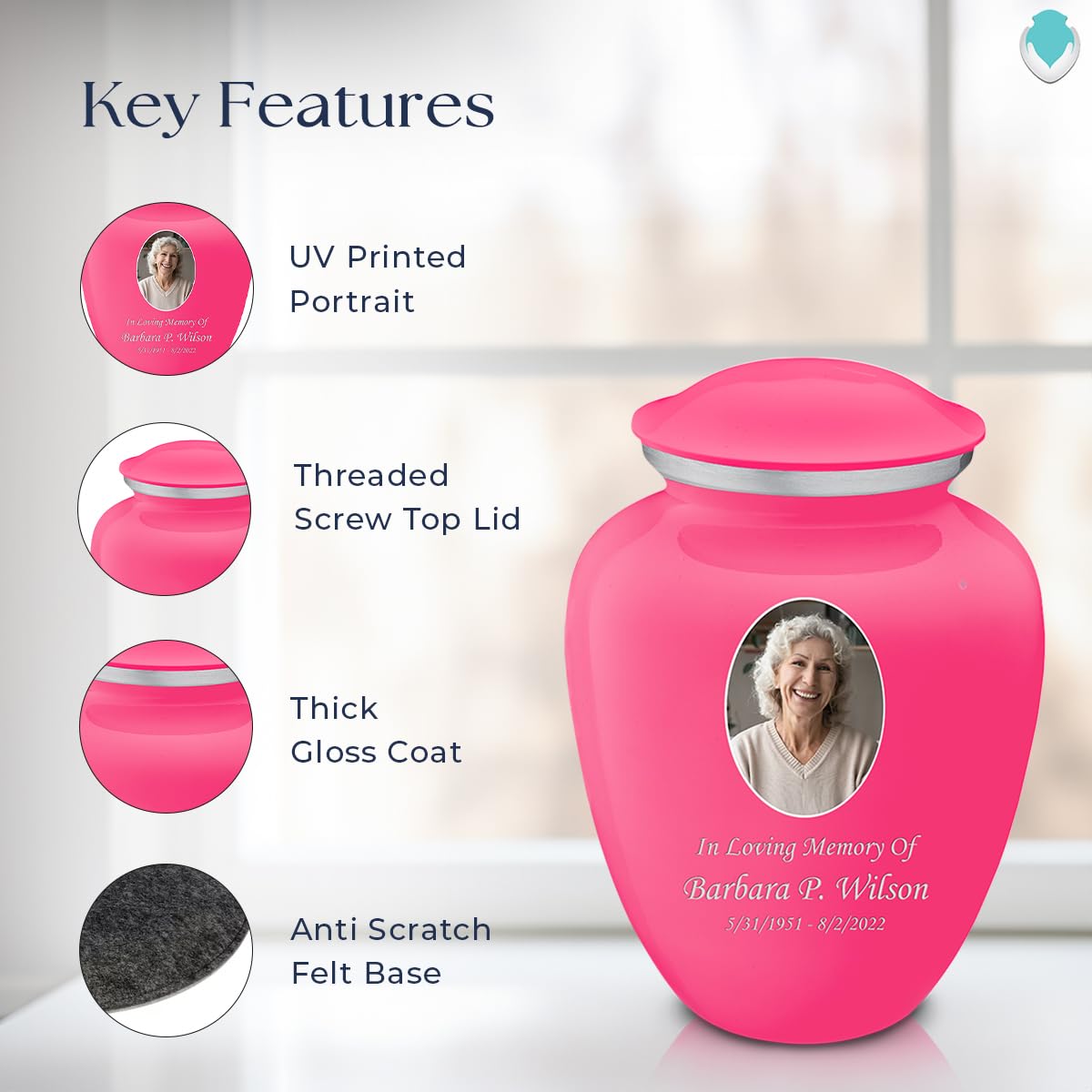 Geturns Embrace Adult Personalized Picture Cremation Urns for Human Ashes I Large Photo Black Funeral Urn for Men and Women I 200 lbs