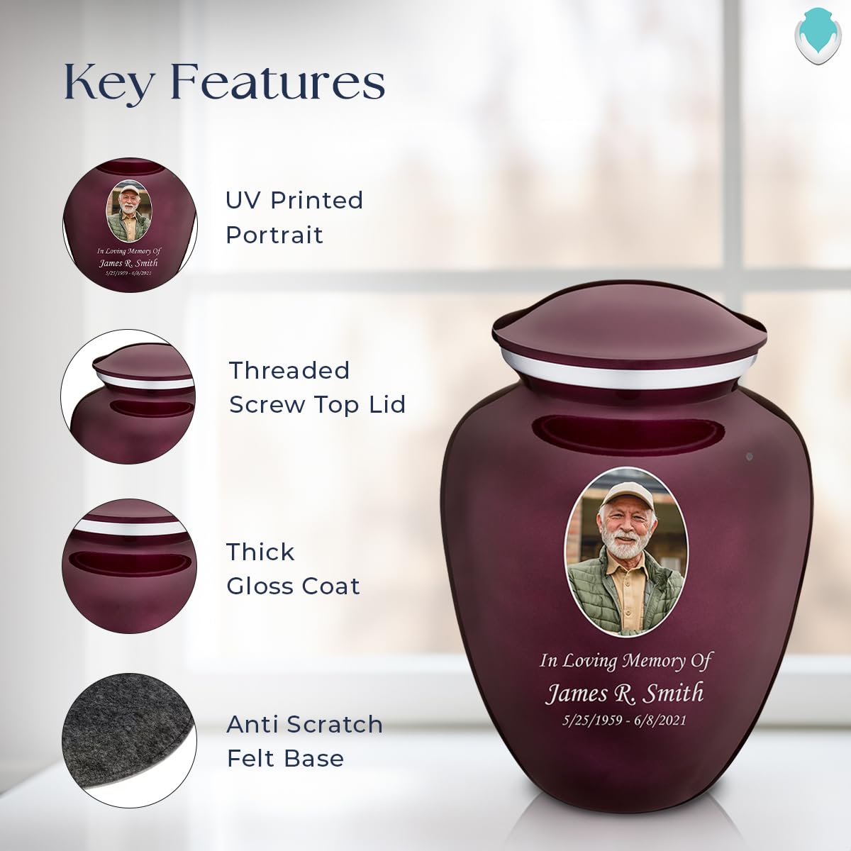Geturns Embrace Adult Personalized Picture Cremation Urns for Human Ashes I Large Photo Black Funeral Urn for Men and Women I 200 lbs