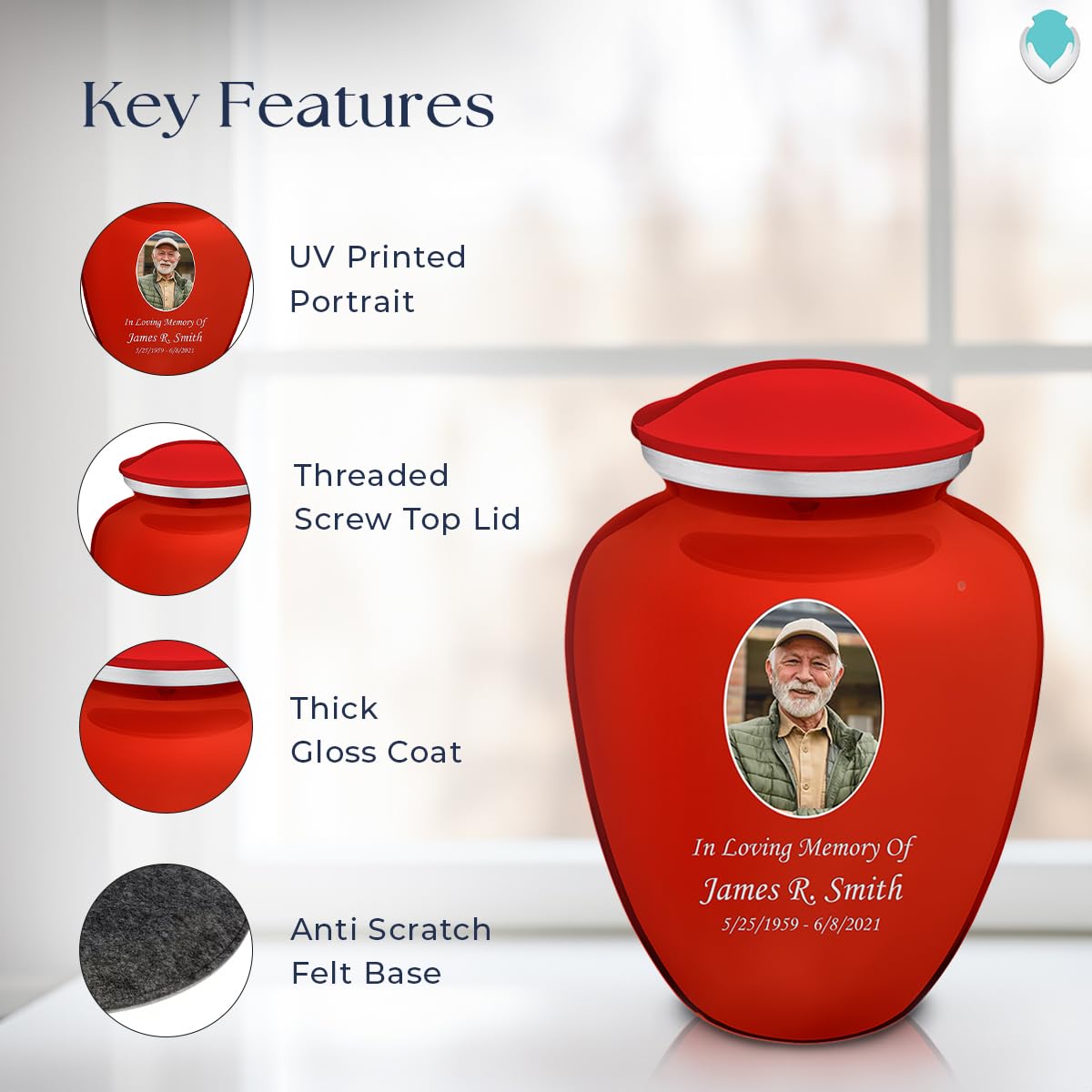Geturns Embrace Adult Personalized Picture Cremation Urns for Human Ashes I Large Photo Black Funeral Urn for Men and Women I 200 lbs
