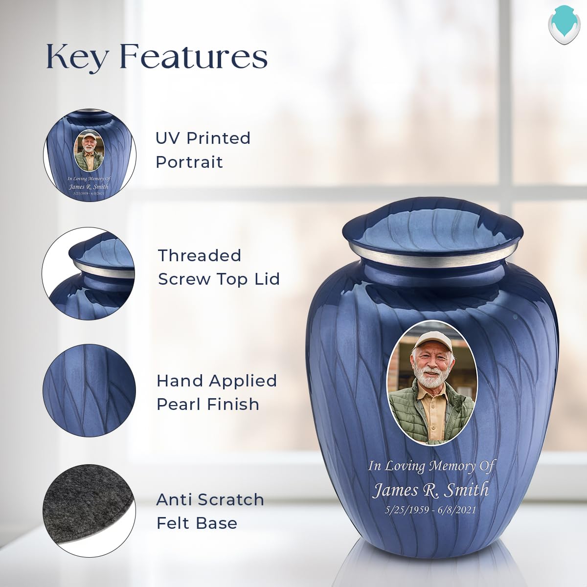 Geturns Embrace Adult Personalized Picture Cremation Urns for Human Ashes I Large Photo Black Funeral Urn for Men and Women I 200 lbs