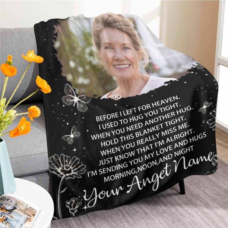 Custom Memorial Blanket with Photos for Loss of Loved One, Loving Memory Personalized Sympathy Blanket for Loss of Dad Mom Husband Wife Friend in Memory of Loved One Gifts, Made in USA